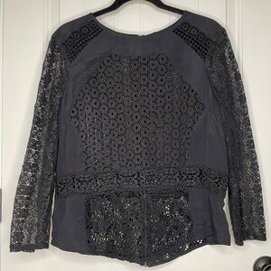 Lucky Brand Black Crochet Lace Long Sleeve Boho Top Size Large